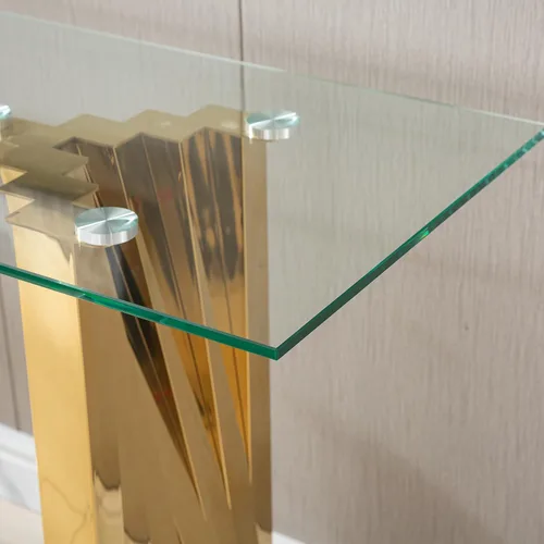 Miniatura 122 de Mesa de centro de cristal de lujo, mesa de centro de sofá de 47 pulgadas con marco de acero inoxidable dorado y parte superior de vidrio negro, mesa