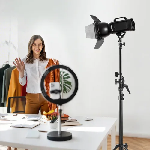 Miniatura 8 de VEVOR Soporte de luz de aluminio, altura máxima de 12.8 pies/153.5 in, soporte de fotografía ajustable con brazo de pluma, bolsa de arena, carga