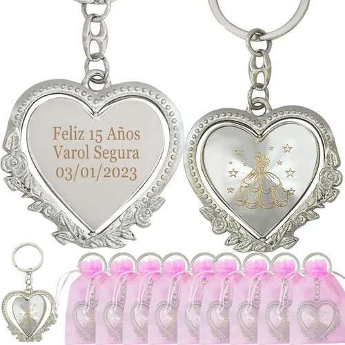Miniatura 17 de 12 piezas personalizado Quinceañera Recuerdos Para Quinceañera Corazón llaveros Dulce 16 Quinceañera Rojo