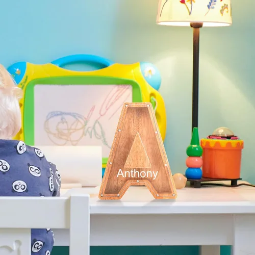 Miniatura 4 de Alcancías con nombre personalizado para niños, alcancía de letras personalizadas, banco de dinero del alfabeto de madera, regalos para niños