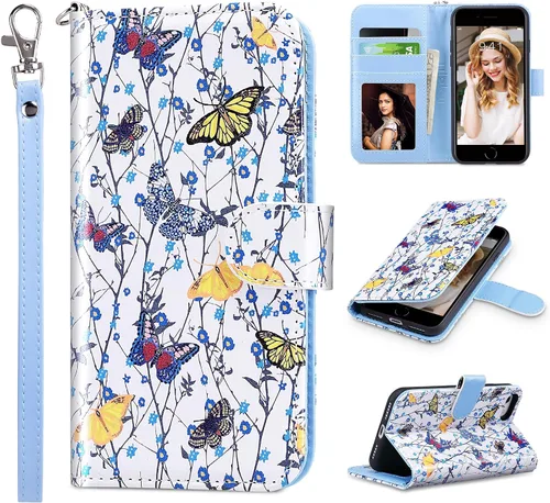 Miniatura 13 de ULAK Funda tipo cartera para iPhone SE 3 (2022)/SE (2020)/8/7 con soporte para tarjetas, funda de piel sintética de alta calidad con ranuras