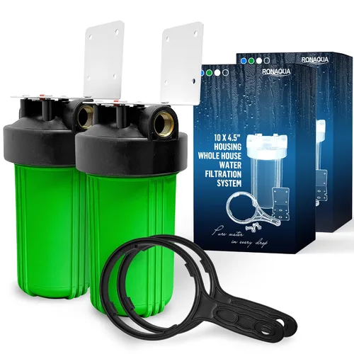 Miniatura 13 de Sistema purificador de filtro para toda la casa de 10 x 4.5 pulgadas de alta capacidad para agua de pozos o ciudades, botón de alivio de Azul