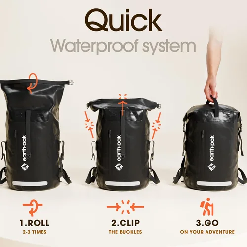 Miniatura 6 de Earth IPX8 Mochila impermeable de 35 L, con cierre enrollable resistente con bolsillo frontal con cierre de fácil acceso y panel trasero acolchado