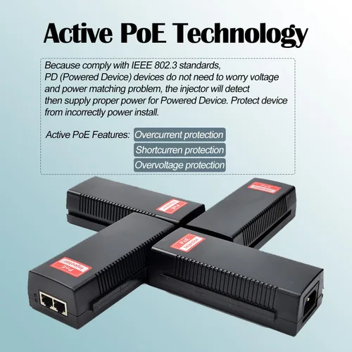 Miniatura 3 de Revotech Adaptador de inyector PoE de 30 W Gigabit, IEEE 802.3 at/af 48V DC pasivo POE+ RJ-45 10/100/1000 Mbps, hasta 328.1 ft (328 pies), Plug and