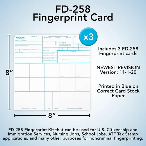 Miniatura 5 de National Gun Trusts - Fabricado en Estados Unidos - Tarjetas de huellas dactilares FD-258 2026, paquete de 3 - Versión 11-1-20 (ATF ORI)