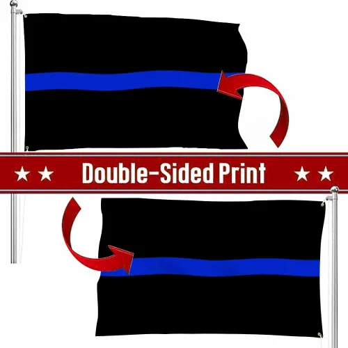 Miniatura 3 de Swono Bandera delgada de línea azul de 3 x 5 pies, bandera de policía simple de doble cara con ojales de latón Colorname-32