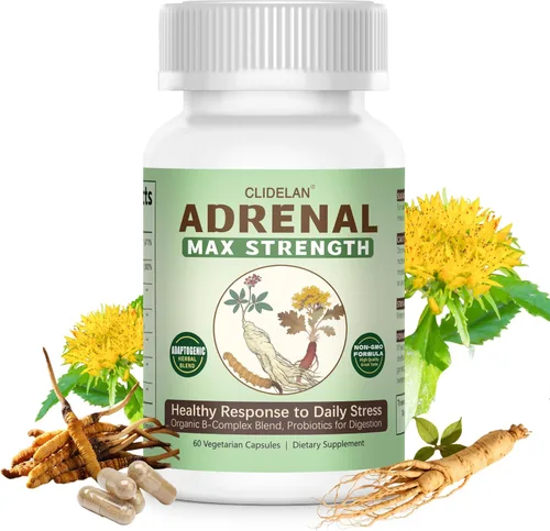 Suplementos de apoyo suprarrenal para el equilibrio diario: apoya el alivio del estrés con hierbas adaptógenas (Rhodiola, ginseng, cordyceps),