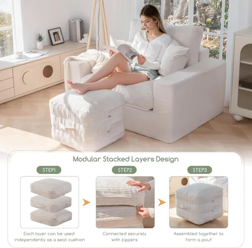 Miniatura 5 de HIGOGOGO Puf otomano de relleno cuadrado moderno relleno de espuma pufs de 20 x 18 pulgadas, otomanos modulares separados en cojines de suelo