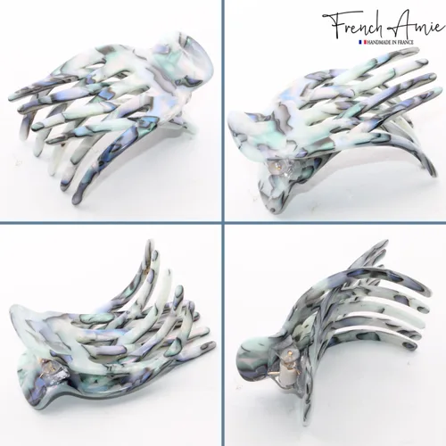 Miniatura 5 de French Amie Bear Paw Aqua Marble Pequeño 2 ¾" Celuloide hecho a mano para salón de belleza, diapositiva lateral, mandíbula de yoga