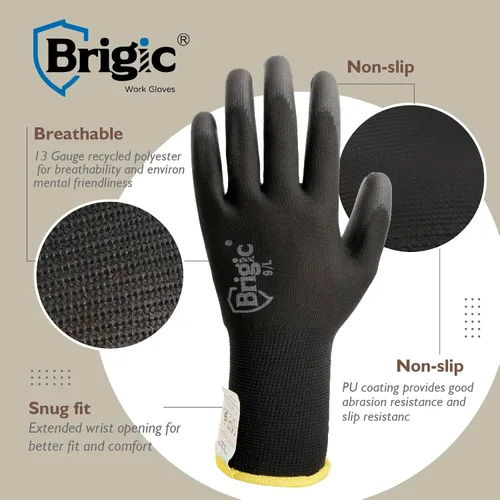 Miniatura 2 de 12 pares de guantes de trabajo con revestimiento de poliuretano, guantes de trabajo ecológicos para hombres y mujeres, excelente agarre, paquete a