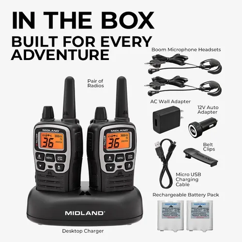 Miniatura 7 de Midland T77VP5 X-TALKER Walkie-Talkie de largo alcance FRS de dos vías para acampar, exploración al aire libre, escaneo y alerta del clima NOAA +