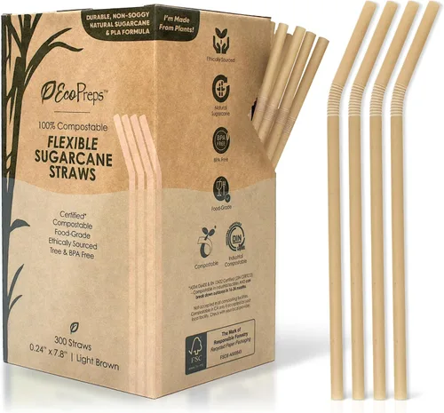 Miniatura 8 de EcoPreps Pajitas biodegradables de caña de azúcar, 150 unidades, 100% compostables, sin plástico y ecológicas, popotes desechables de fibra