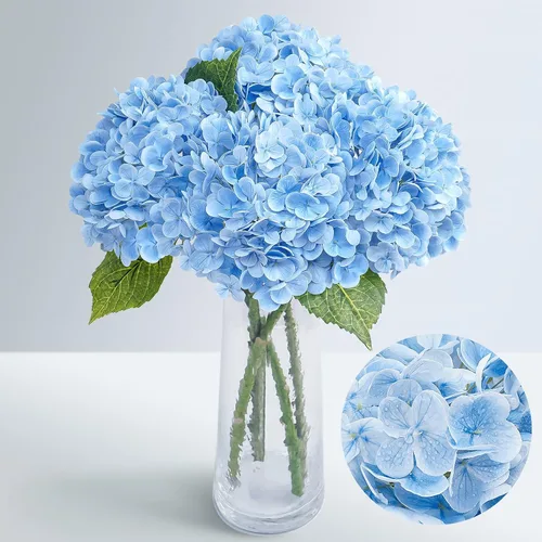 Miniatura 22 de Flores artificiales de hortensias de tacto real, 2 flores azules y 2 blancas de tacto real, flores de hortensias sintéticas de 21 pulgadas, flores