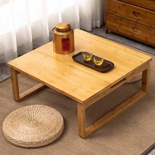Miniatura 4 de Mesa baja plegable multifunción de bambú estilo japonés, mesa de té cuadrada con patas plegables, mesa de comedor pequeña plegable para el hogar