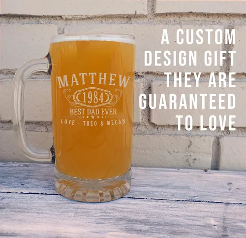 Miniatura 2 de Taza de cerveza de vidrio grabada personalizada de 16 onzas, taza de cerveza personalizada para hombres, regalos de cumpleaños 40 para hermano, taza