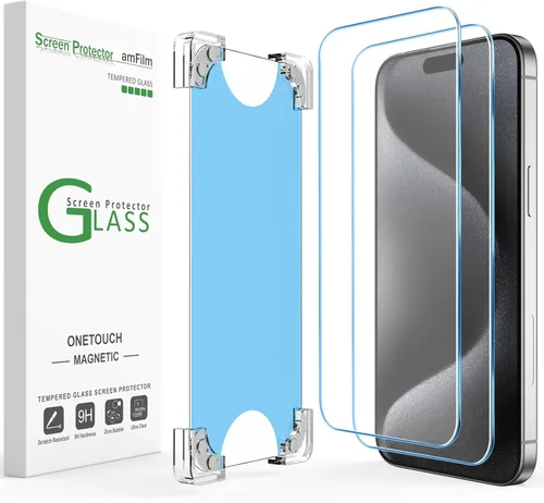 Miniatura 11 de amFilm Paquete de 2 protectores de pantalla magnéticos OneTouch para iPhone 14 Pro de 6.1 pulgadas [plástico ecológico y reductor]