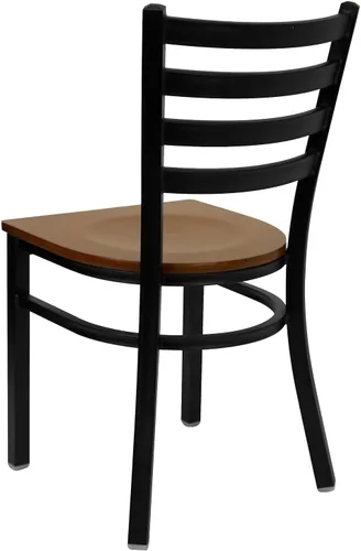 Miniatura 4 de Flash Furniture HERCULES Series - Silla de restaurante de metal con respaldo de escalera negra, 2 unidades, asiento de madera de cerezo