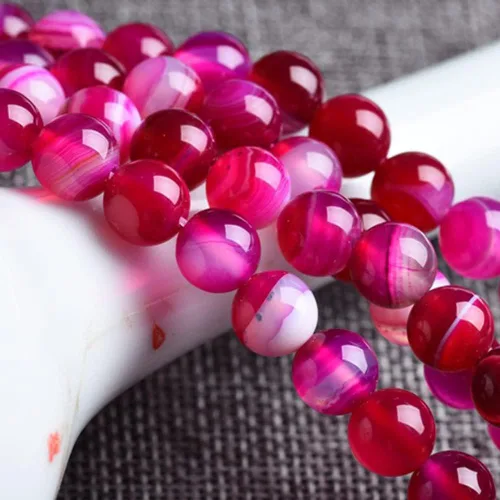 Miniatura 3 de 47 cuentas de cristal natural de 0.315 pulgadas (0.315 in) con rayas de ónix y ágatas, cuentas redondas sueltas para curación de pulseras, collares