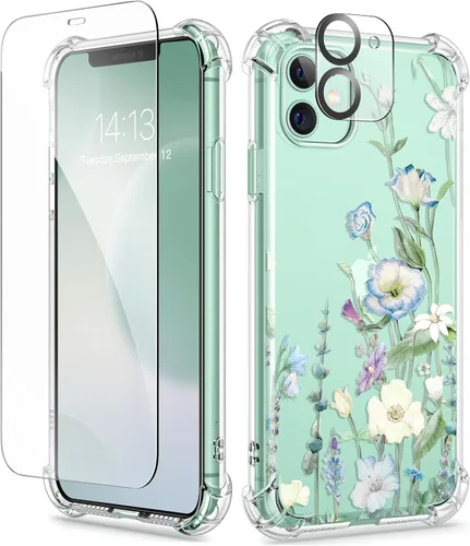 Miniatura 31 de GVIEWIN - Funda floral para iPhone 14 de 6.1 pulgadas, protector de pantalla + protector de lente de cámara, no se amarillenta, a prueba de golpes
