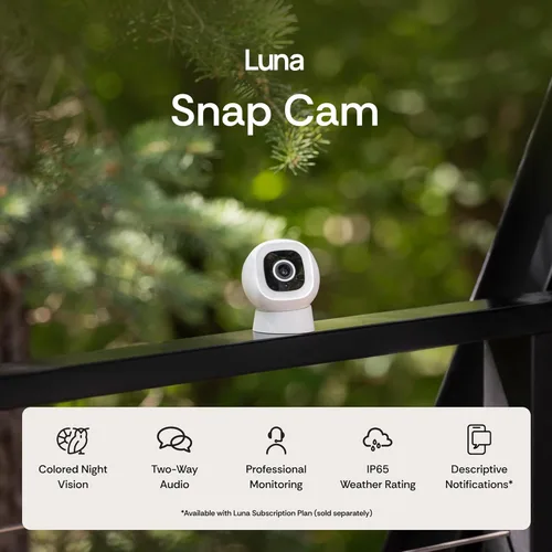 Miniatura 2 de Luna - Cámaras con cable AI 2K para seguridad del hogar, exterior/interior, Wi-Fi de 2.4 GHZ, alertas inteligentes, visión nocturna a color, Blanco