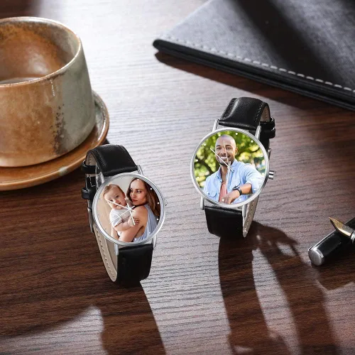 Miniatura 4 de Lovejewelry Relojes con foto personalizados para hombres y mujeres, correa de cuero, reloj de pulsera personalizado con cualquier nombre