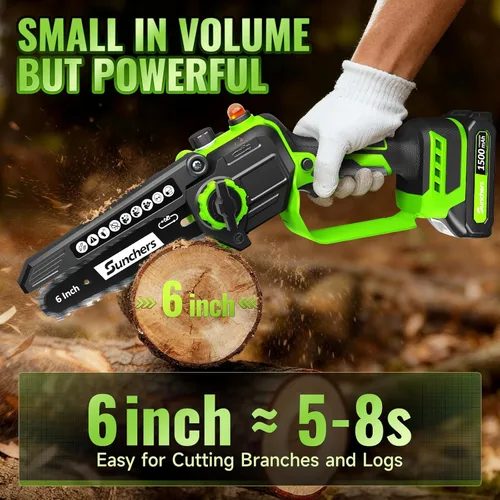 Miniatura 3 de Mini Motosierra Inalámbrica de 6 Pulgadas, Motosierra Eléctrica con 2 Baterías, Motosierra de Mano Alimentada por Batería con Engrasador Automático