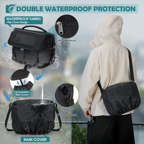 Miniatura 5 de RAINSMORE - Bolsa para cámara, estuche para cámara DSLR/SLR/sin espejo con soporte para trípode, bolsa de bandolera impermeable para fotógrafos