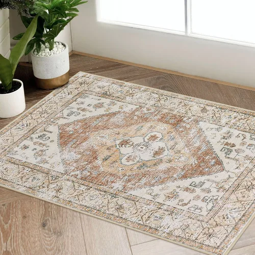 Miniatura 17 de Beeiva Alfombras florales de entrada, lavables para interiores, ultra fina, de 2 x 3 pies, antideslizante, para cocina, tapete de cachemira suave