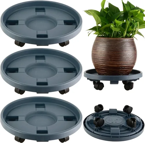 Miniatura 17 de Paquete de 3 organizadores grandes para plantas con ruedas de 13 pulgadas, soportes rodantes para plantas de plástico resistente, base rodante