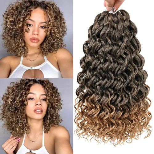 Miniatura 8 de Unionbeauty - Paquete de 8 mechones rizados con ganchillo GoGo, rizos de agua para mujer negra, rizos de playa, extensiones de cabello rizado 1b#