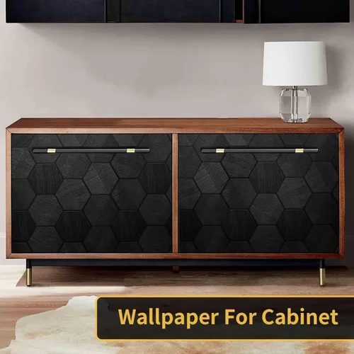 Miniatura 2 de Papel tapiz autoadhesivo negro autoadhesivo de 15.7 x 118 pulgadas, papel de contacto con relieve geométrico hexagonal 3D, extraíble, fácil