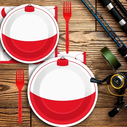 Miniatura 5 de ZOIIWA 96 Piezas Juego de Vajilla para Fiesta de Pesca, Servilletas, Platos de Mesa para Decoración Temática de Pesca, Suministros para Cumpleaños