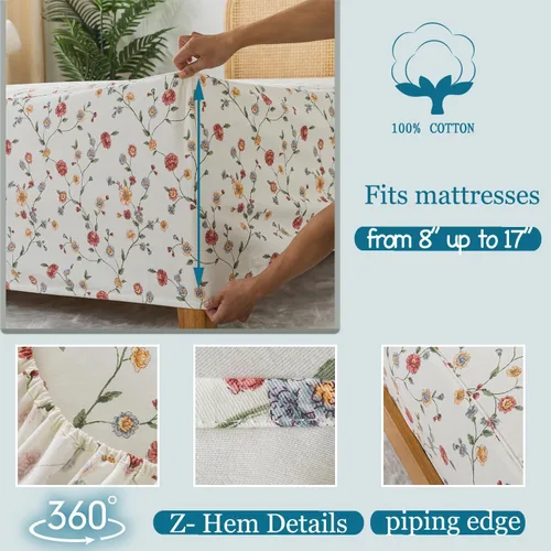 Miniatura 2 de Zusbest Juego de sábanas de tamaño King de 100 % algodón percal, color blanco hueso, cepilladas para mayor suavidad, sábanas de franela de lujo