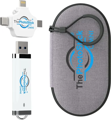ThePhotoStick® Omni 64 GB + Estuche Protector | Copia de Seguridad y Transferencia Segura de Fotos y Videos | Organización de Archivos Digitales |