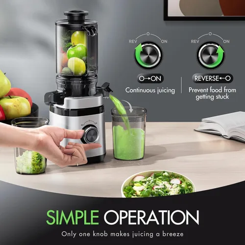 Miniatura 2 de Máquinas exprimidoras, exprimidor de prensa en frío con canal de alimentación ancho, exprimidores de masticación lenta para verduras y frutas