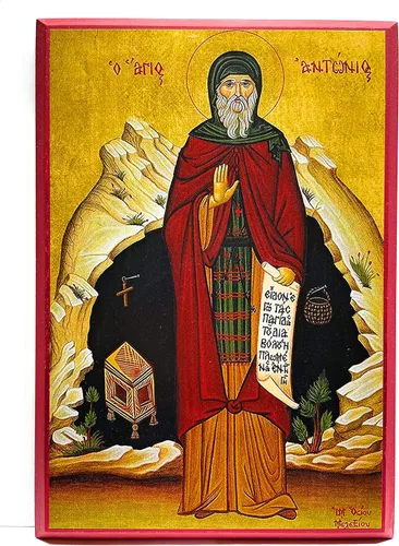 Miniatura 4 de Icono cristiano ortodoxo griego de madera San Antonio el Grande (4.5" x 6.5")