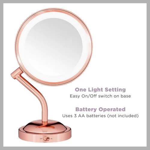 Miniatura 2 de Conair Espejo de maquillaje iluminado con aumento, espejo de tocador LED, espejo de aumento 1X/5X, espejo de doble cara, funciona con batería, oro