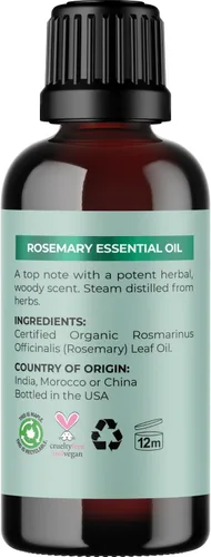 Miniatura 5 de Aceite de romero orgánico certificado para el cabello, aceite esencial de romero orgánico puro USDA para cabello, piel y uñas, además