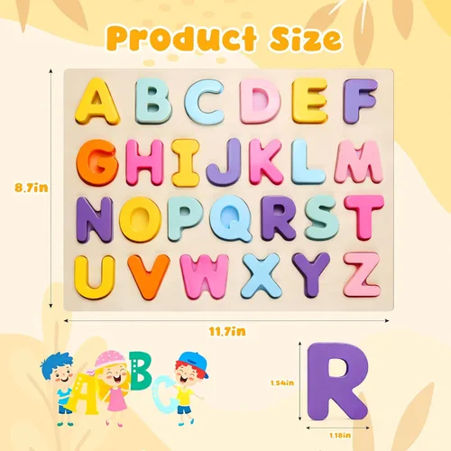 Miniatura 2 de Rompecabezas del alfabeto de madera para niños pequeños, juguetes de aprendizaje ABC para niños, actividades educativas preescolares para niñas