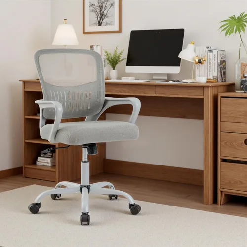 Miniatura 9 de DUMOS Silla de oficina para computadora en casa - Silla de escritorio ergonómica con respaldo medio y soporte lumbar y modo de balanceo, altura