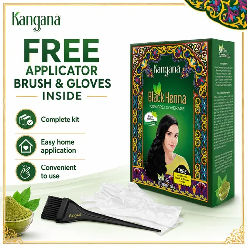 Miniatura 5 de Henna negra en polvo natural Cobertura de cabello gris Amla y aloe vera 6 bolsas, libre de artificiales Kangana