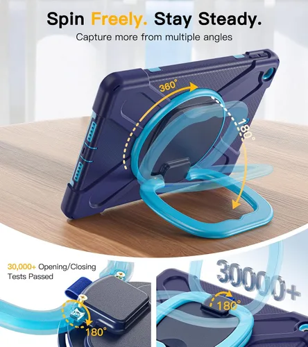 Miniatura 7 de BRAECN Funda para iPad de 9ª/8ª/7ª generación, resistente funda de silicona apta para niños con soporte plegable/asa para lápices, correa de hombro