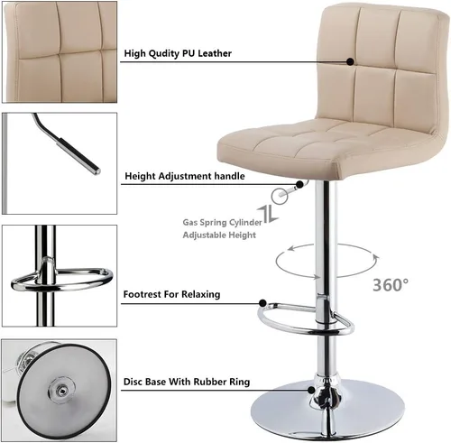 Miniatura 4 de DUHOME Taburete de bar WY-451 giratorio ajustable con respaldo juego de 2 taburetes de bar (capuchino)