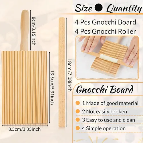 Miniatura 2 de Tessco - Juego de 4 tablas de ñoquis de madera para pasta, madera de haya de 8.46 pulgadas con 4 piezas de rodillo, paleta de ñoquis, herramientas