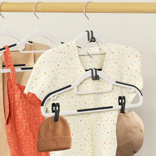 Miniatura 6 de Tinfol 60 ganchos negros para colgar ropa y 20 clips de plástico para colgar, gancho apilable que ahorra espacio para organizadores de armario