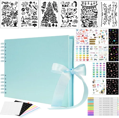 Bemece Álbum de recortes, álbumes de recortes de 12 x 8 pulgadas con 80 páginas, libro de recuerdos de bricolaje para bodas, aniversarios, Azul