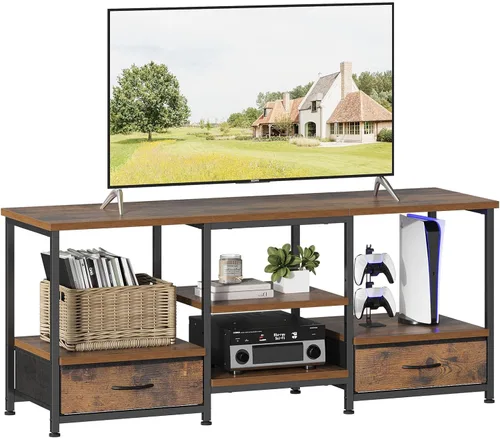 DUMOS Soporte de TV de 47 pulgadas para televisores de 55 pulgadas, centro de entretenimiento con estación de carga (2AC+USB + tipo C), mesa consola