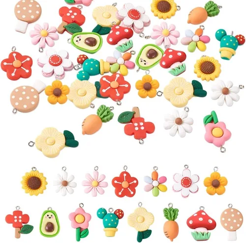 Miniatura 15 de Dijes de girasol de resina para hacer joyas, coloridos colgantes de flores de margaritas de verano, cuentas de girasol, adornos para pulseras, Flor