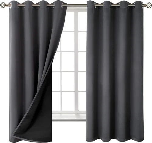 Miniatura 8 de BGment - Cortinas con aislamiento térmico para habitación, 100 % opacas, con forro negro, cortina de doble capa con ojales, reduce el ruido
