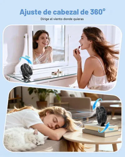 Miniatura 6 de TriPole Ventilador de escritorio con USB, ventilador pequeño portátil de 3 velocidades con brisa fuerte ajustable, mini ventiladores personales